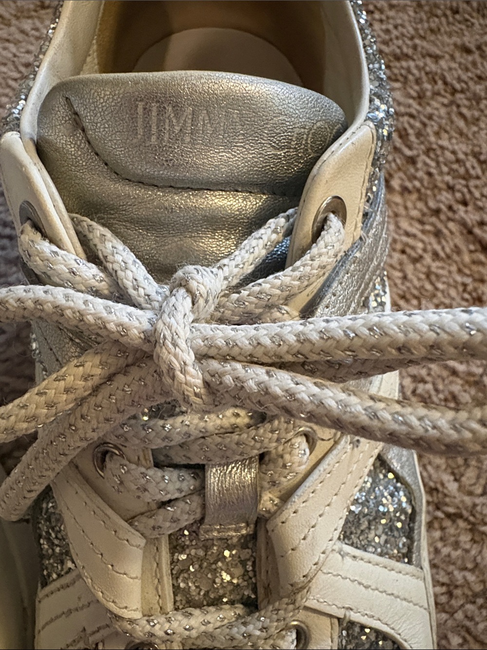 Jimmy Choo Lace-Up Sneakers in Silver and Cream